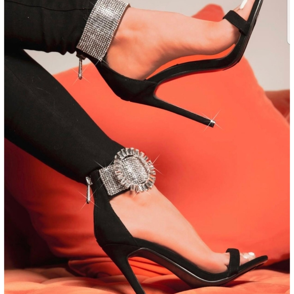 EDMOND WORK HARD RHINESTONE STILETTO SANDAL-BLAC]] - Picture 2 of 5